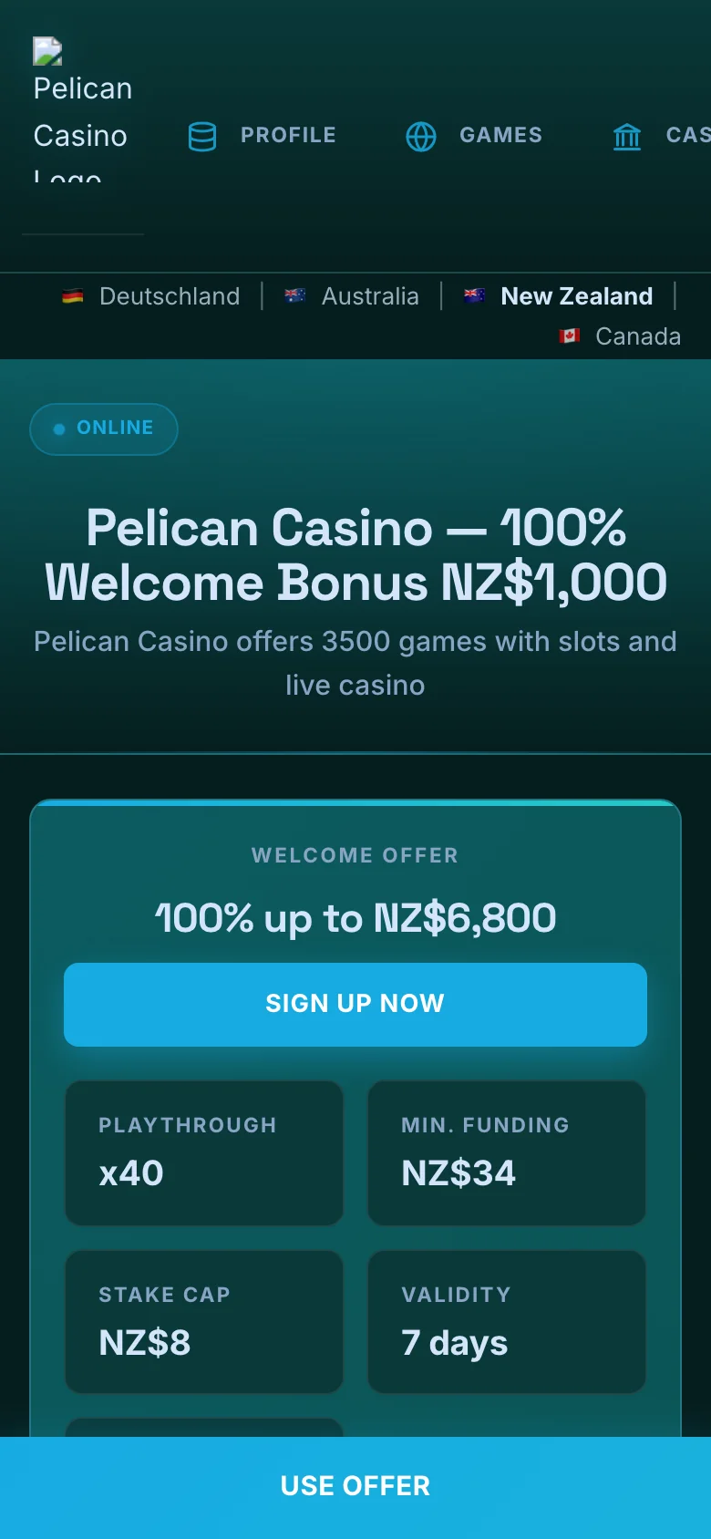 Pelican Casino mobile lobby screenshot