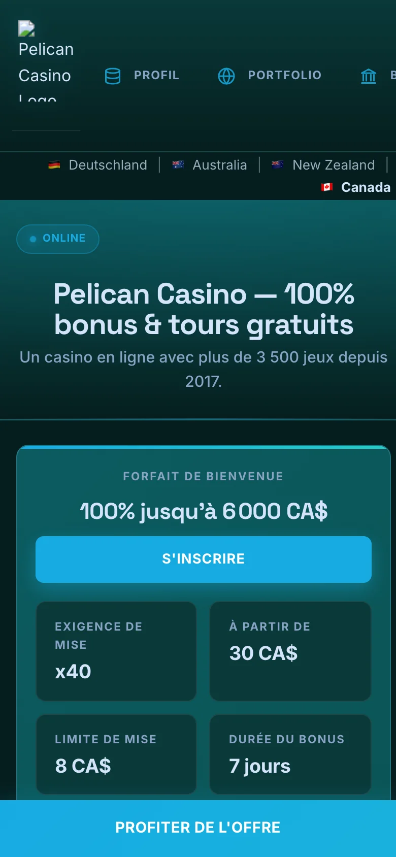 Pelican Casino mobile lobby screenshot